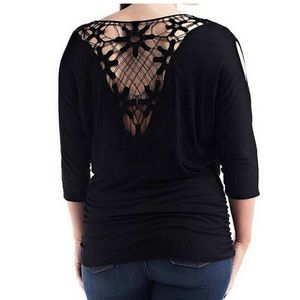 Araza Women’s Plus Size Black Open Cut Out Sleeve Top Size 3X